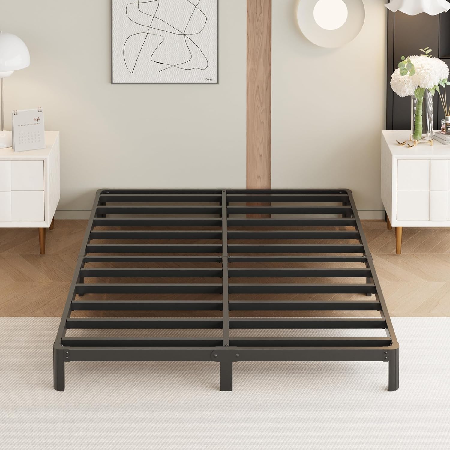 9 Inch Twin Bed Frames with Rounded Corner Legs, Heavy Duty Metal Twin Size Platform Bed Frame No Box Spring Needed, Easy Assembly, Noise Free, Black