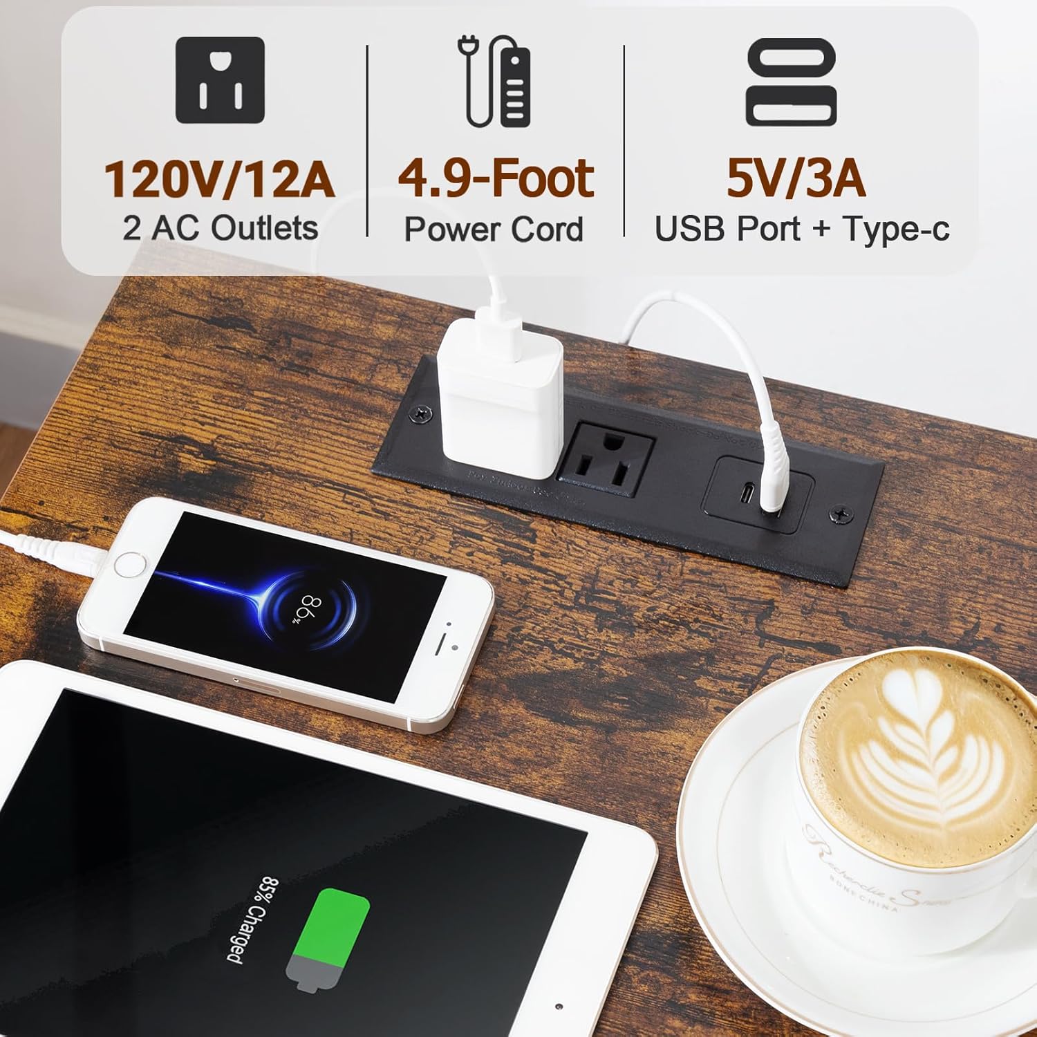 Night Stand Set 2, Nightstand with Charging Station, End Tables with Storage Shelf for Small Spaces, Bedside Table Side Tables with 2 Fabric Drawers for Bedroom, Rustic Brown, HETS020PBR