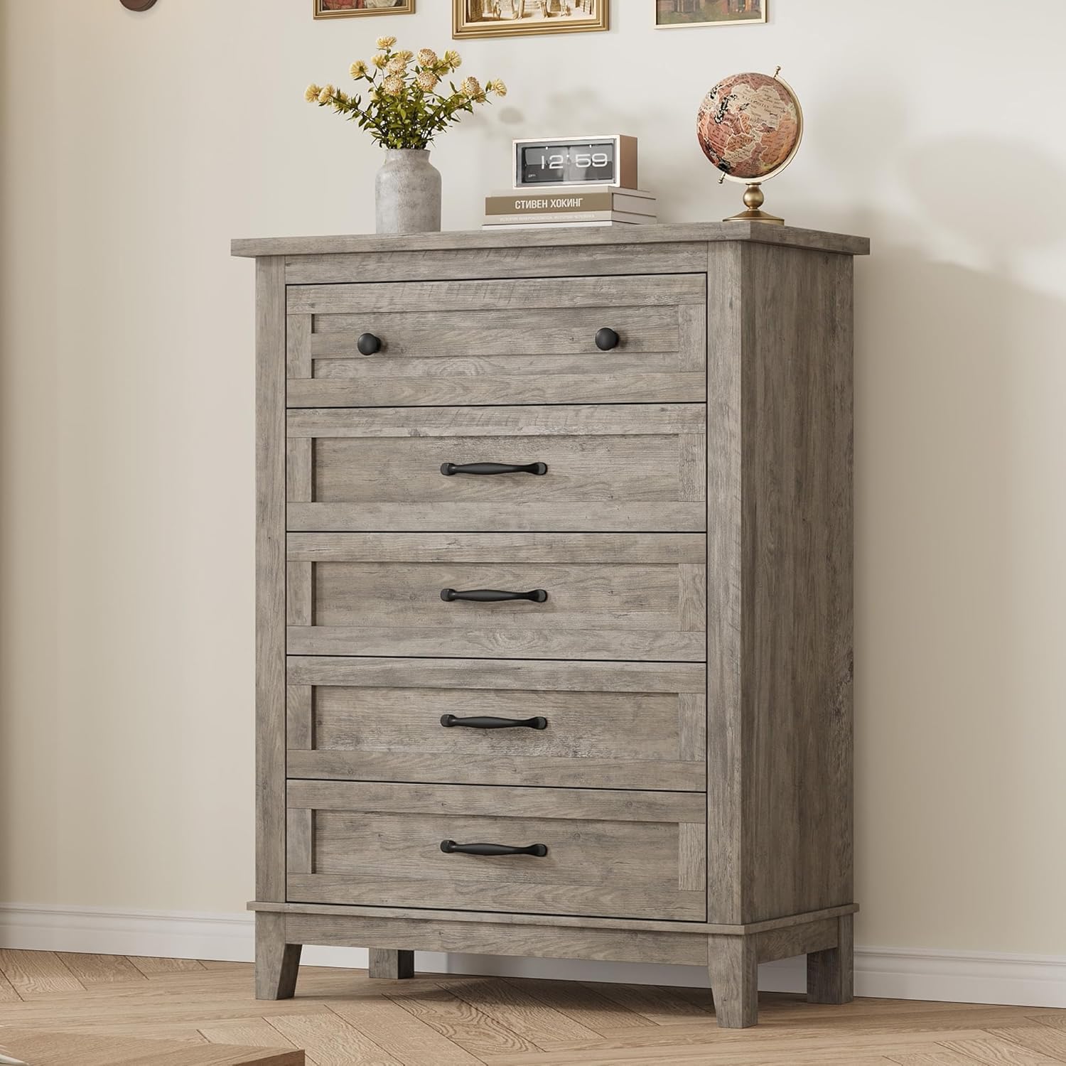 GarveeHome 6 Dresser for Bedroom, 47 in Wide Drawer Dresser with Storage Freestanding, Wooden Closet Storage Chest for Living Room, Bedroom, Entryway, Ash Grey