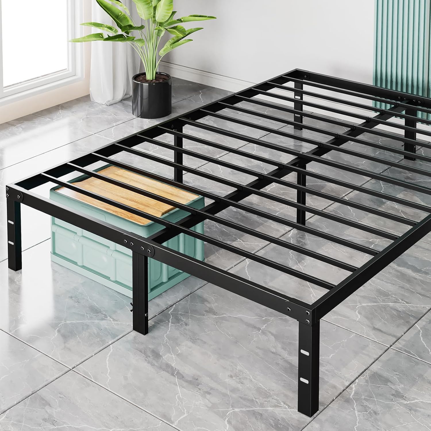 Sweetcrispy Twin Bed Frame - Heavy Duty Metal Platform Bed Frames Twin Size with Storage Space Under Frame, No Box Spring Needed, 14 Inches, Sturdy Steel Slat Support