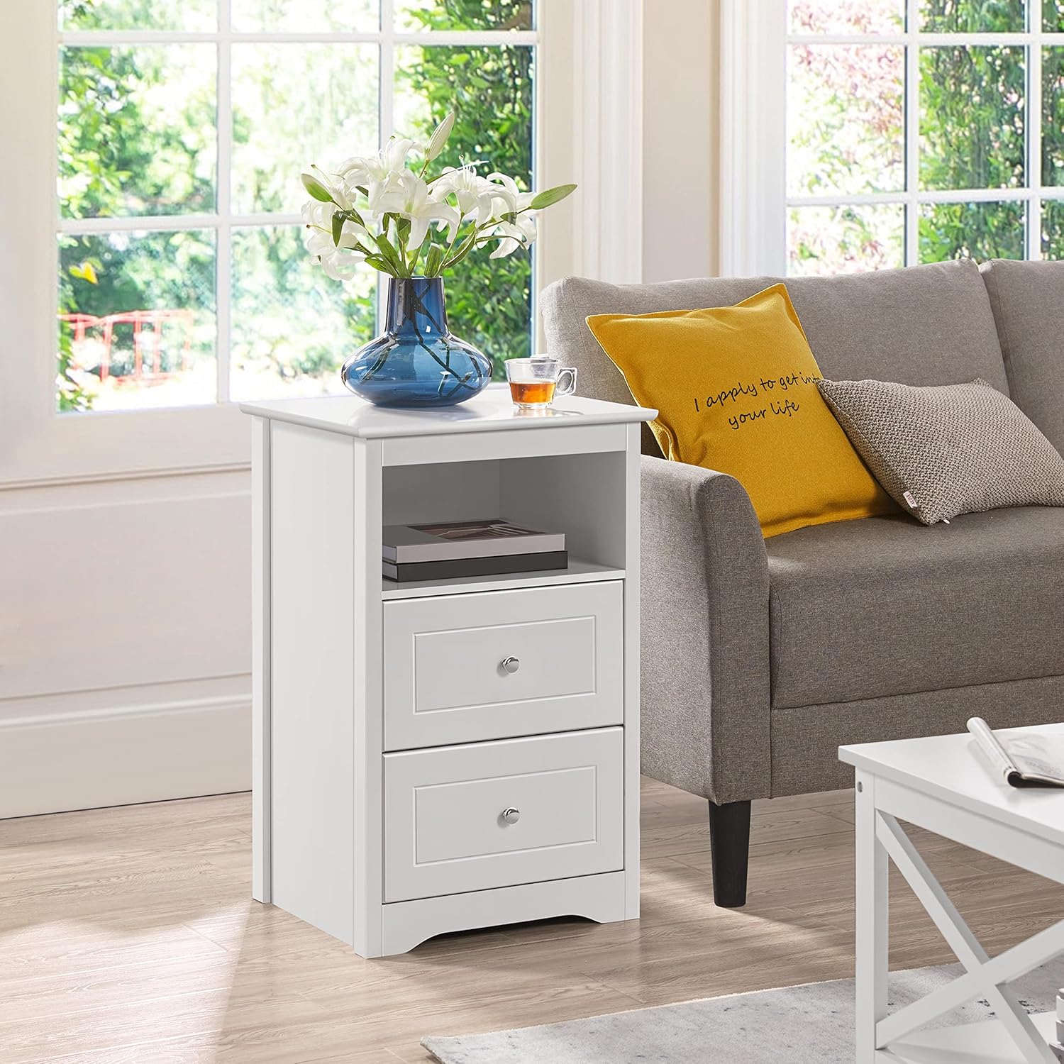 Yaheetech Nightstand with 2 Drawer and 1 Open Shelf, 29" Tall Bedside Table Wooden Flie Cabinet Telephone Table Bed Side Table with Storage for Bedroom White