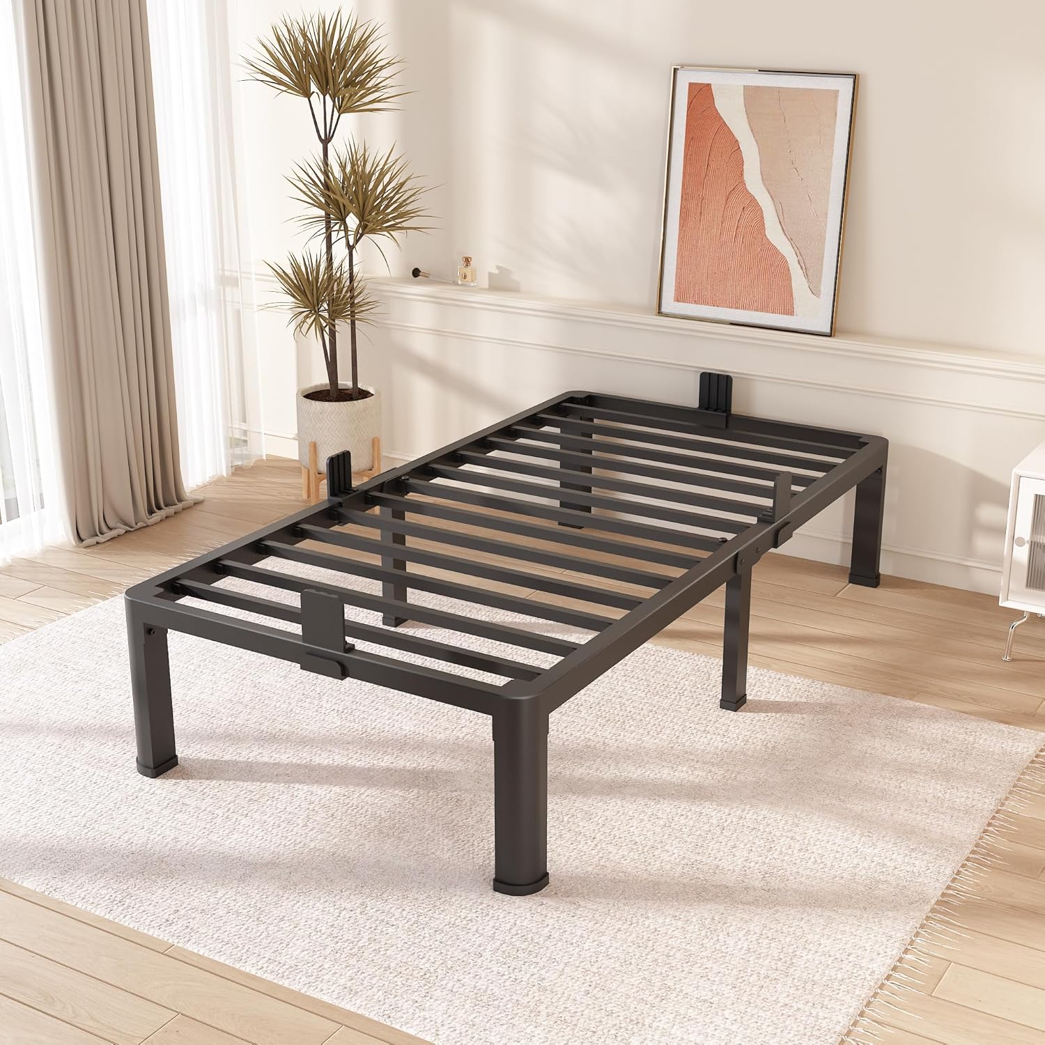 FUIOBYVV Twin Bed Frames with Round Corner Edge Legs, 14 Inch High 3500 lbs Heavy Duty Metal Platform Bed Frame Twin Size, No Box Spring Needed/Non-Slip/Steel Slat Support/Noise Free