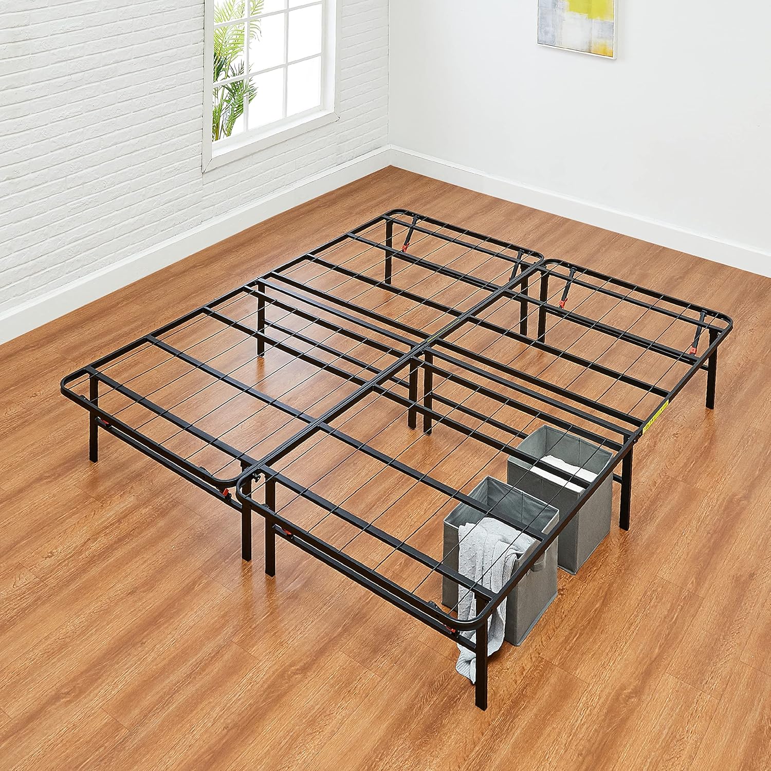 Amazon Basics Bed Frame with Storage, Foldable Metal Platform, Sturdy Steel, No Box Spring Needed, 14-inch High, Tool-Free Setup, Twin Size, Black